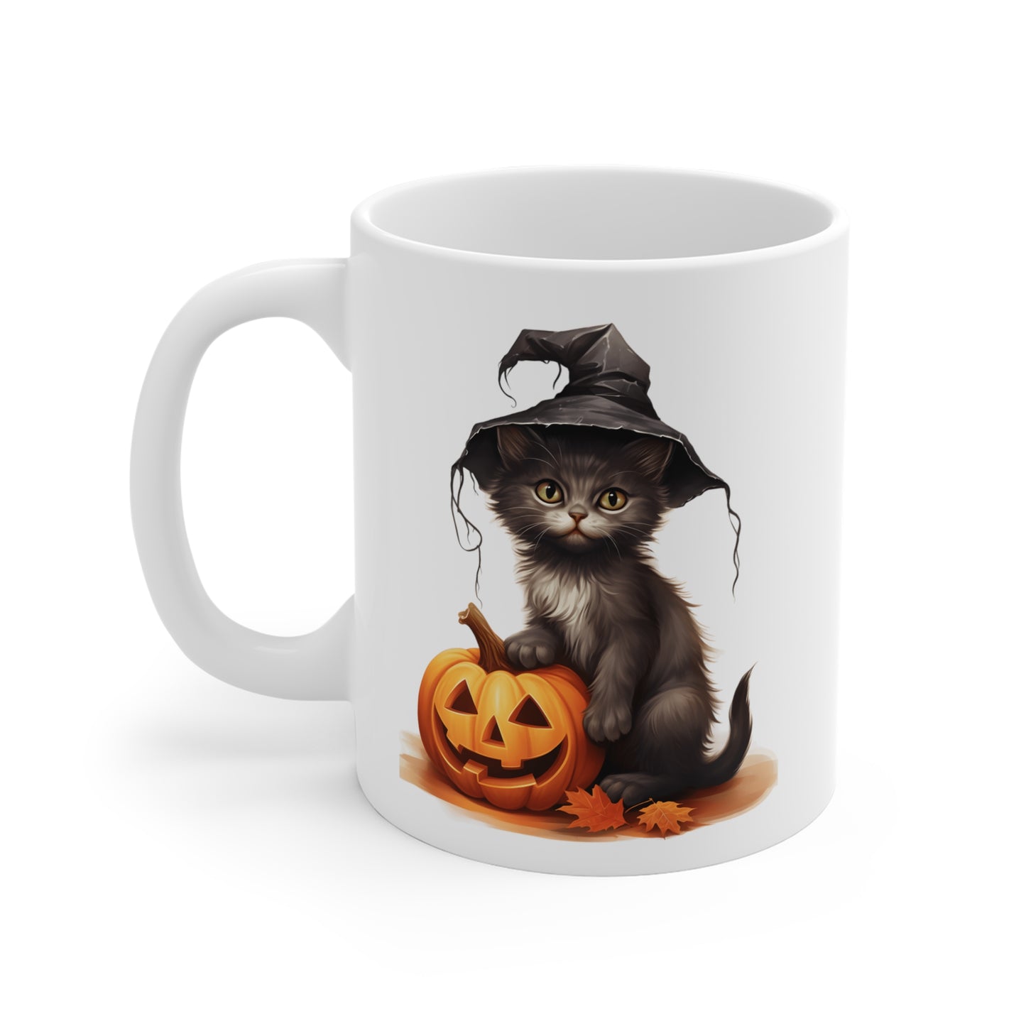 Cat and Pumpkin (1) - White Halloween Mug (CAD)
