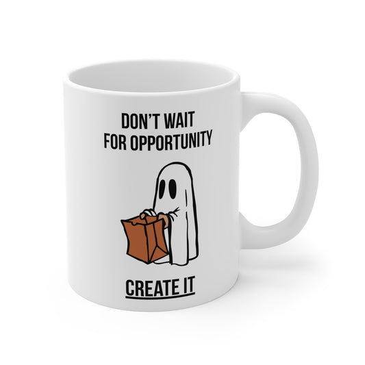 Create your opportunity - White Halloween Mug (CAD)