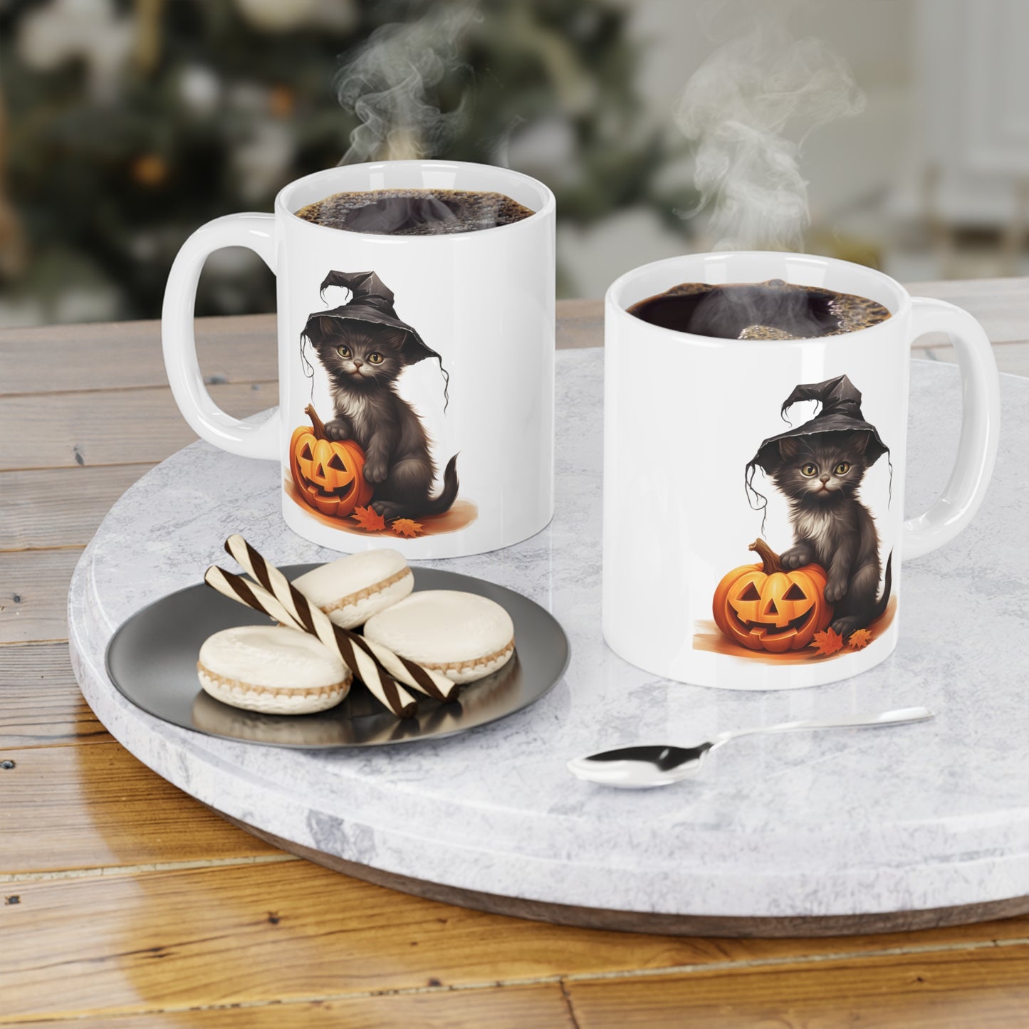 Cat and Pumpkin (1) - White Halloween Mug (CAD)