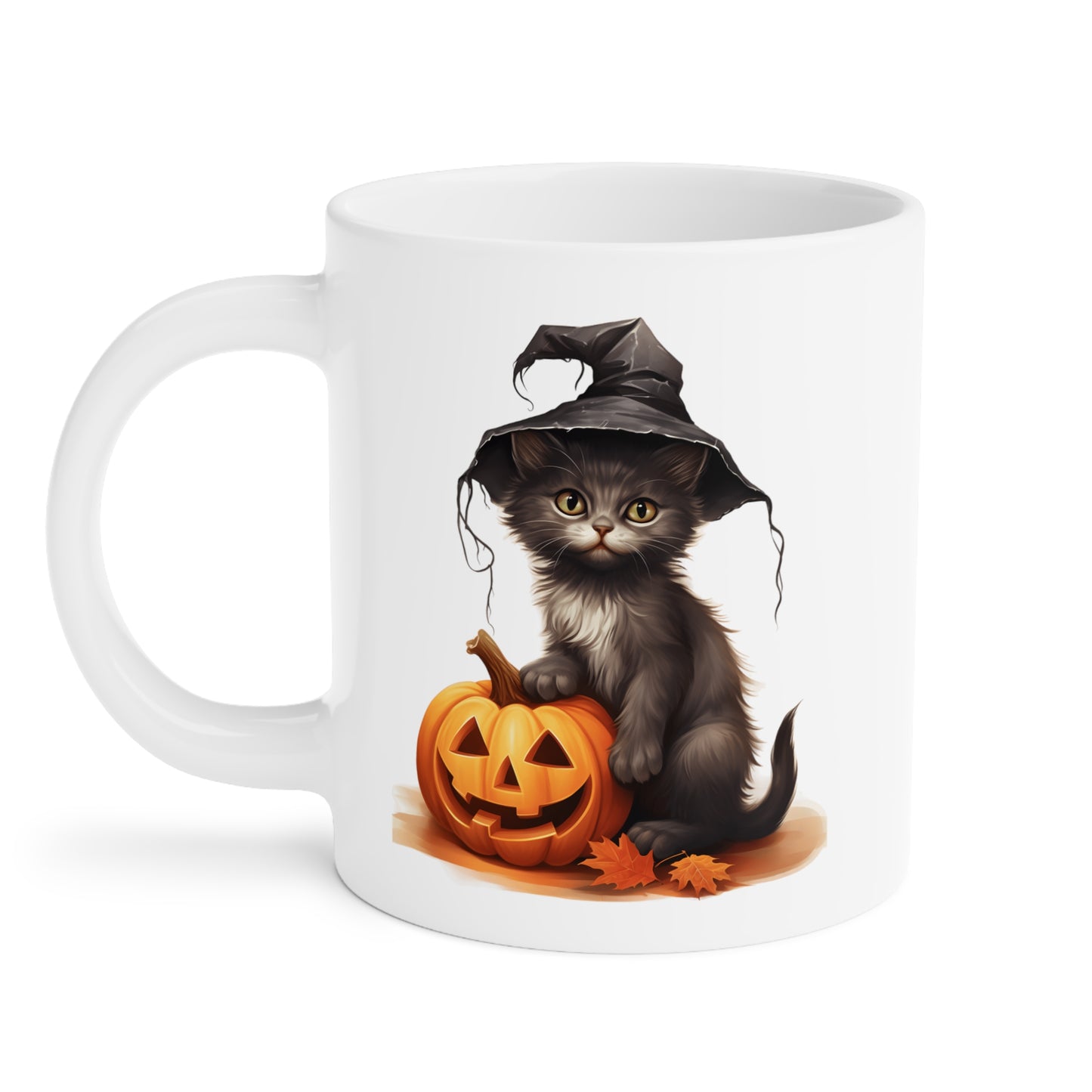 Cat and Pumpkin (1) - White Halloween Mug (CAD)