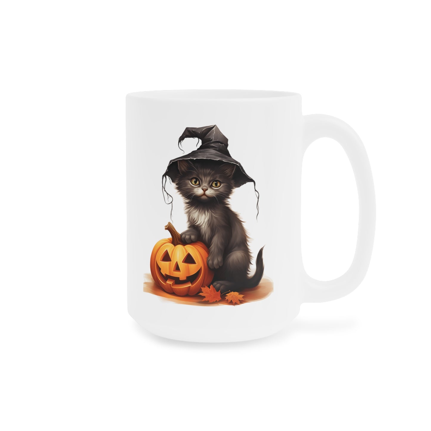 Cat and Pumpkin (1) - White Halloween Mug (CAD)