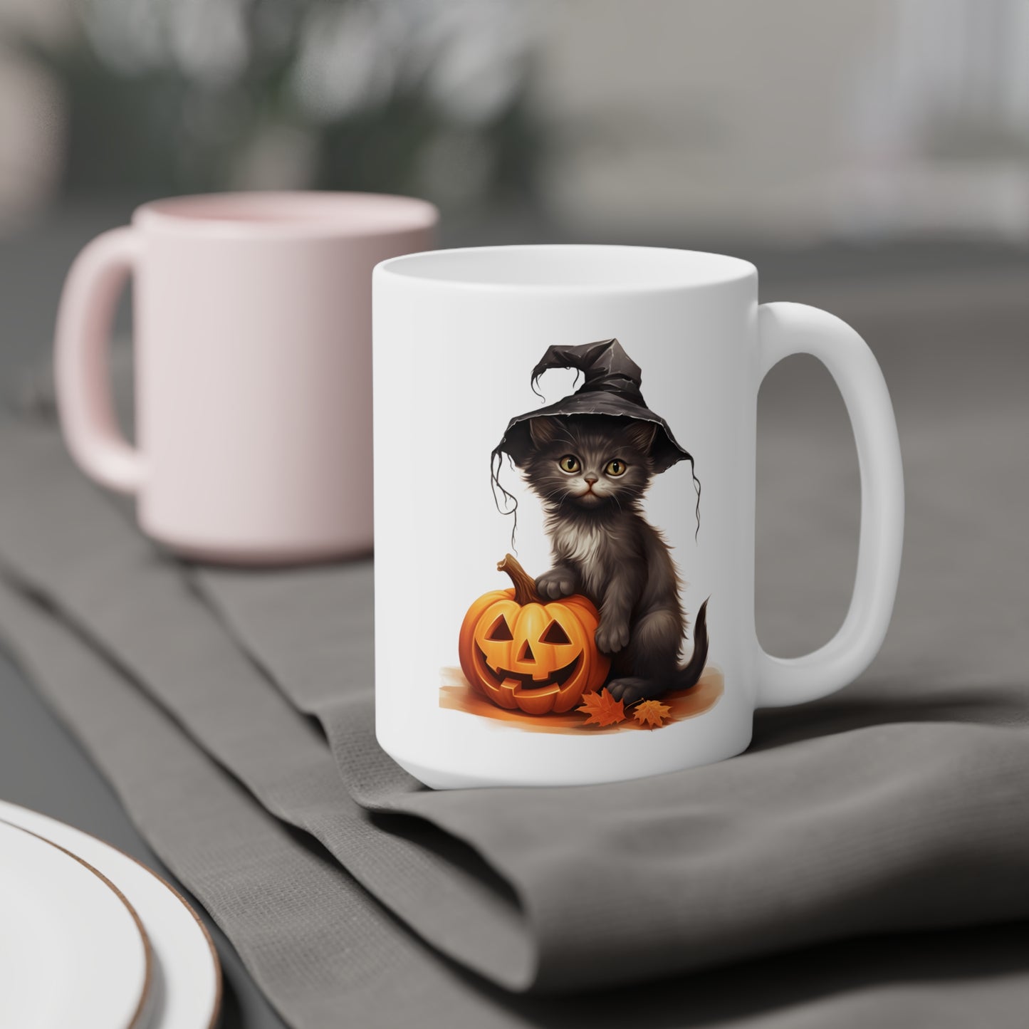 Cat and Pumpkin (1) - White Halloween Mug (CAD)