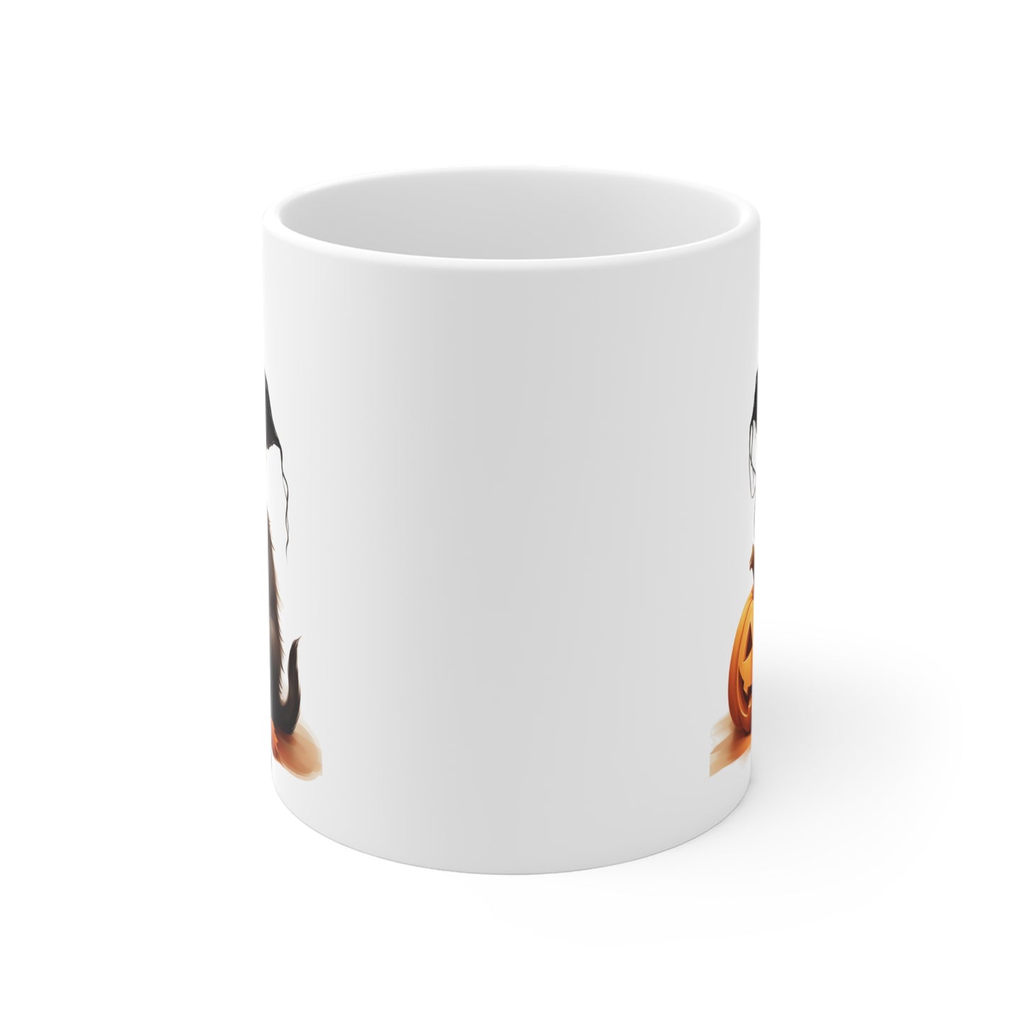 Cat and Pumpkin (1) - White Halloween Mug (CAD)