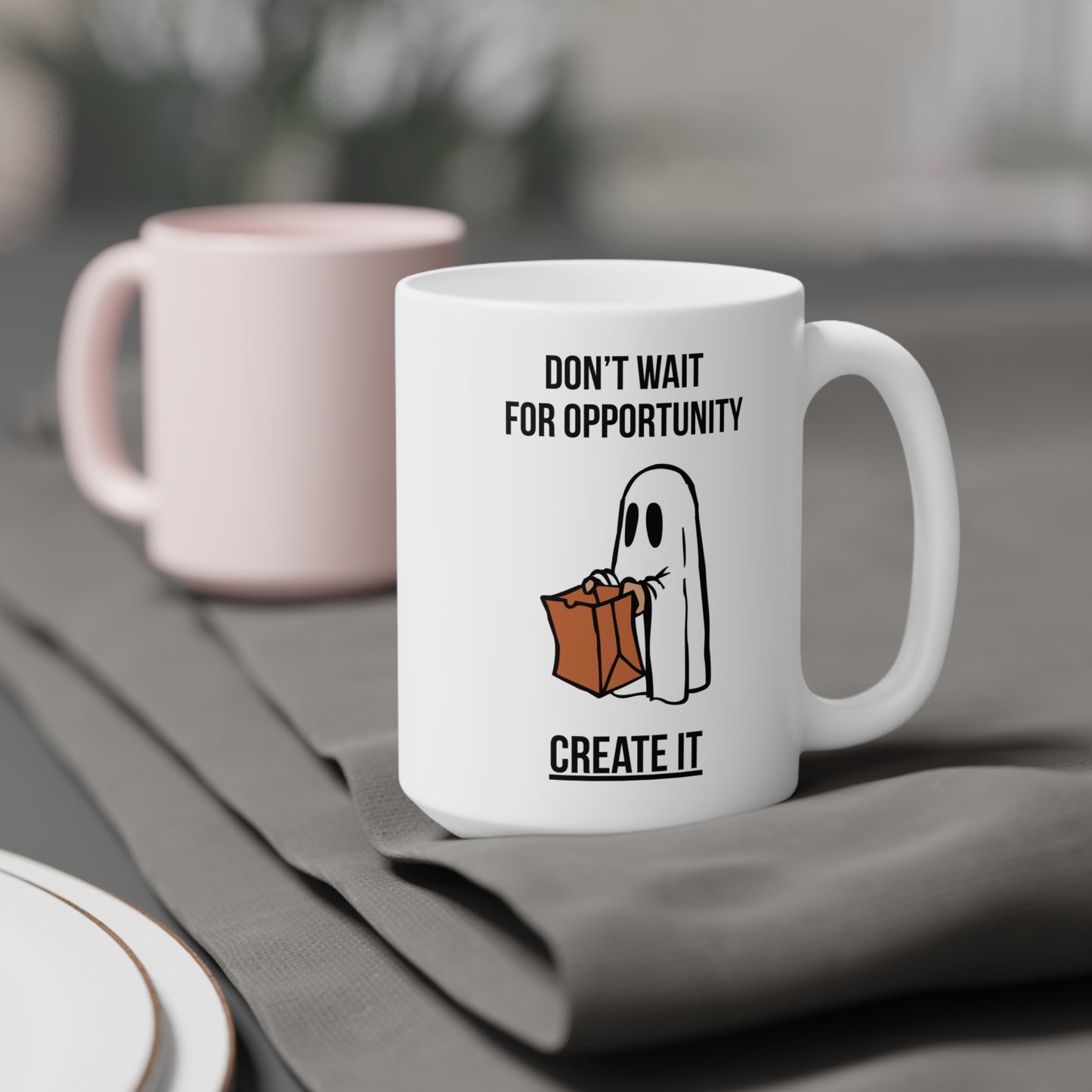 Create your opportunity - White Halloween Mug (CAD)