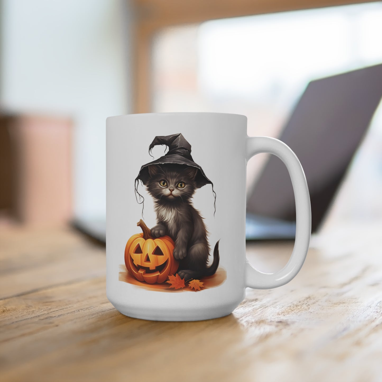 Cat and Pumpkin (1) - White Halloween Mug (CAD)